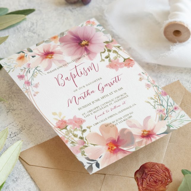 Convite Flores Coloridas Batismo Menina (Criador carregado)