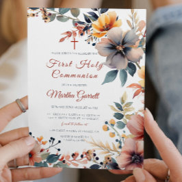 Convite Flores Coloridas Belas Primeira Comunhão Sagrada