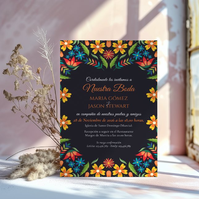 Convite Flores Coloridas Botânicas Espanhol Casamento (Floral Colorful Botanical Flowers Spanish Wedding Invitation)