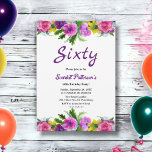Convite Flores Coloridas Flor Botânica 60º Aniversário<br><div class="desc">Este elegante convite de aniversário floral é perfeito para um aniversário floral de verão moderno. A design romântica apresenta flores coloridas de aquarela com tipografia elegante,  preta e roxa,  sobre fundo branco.</div>