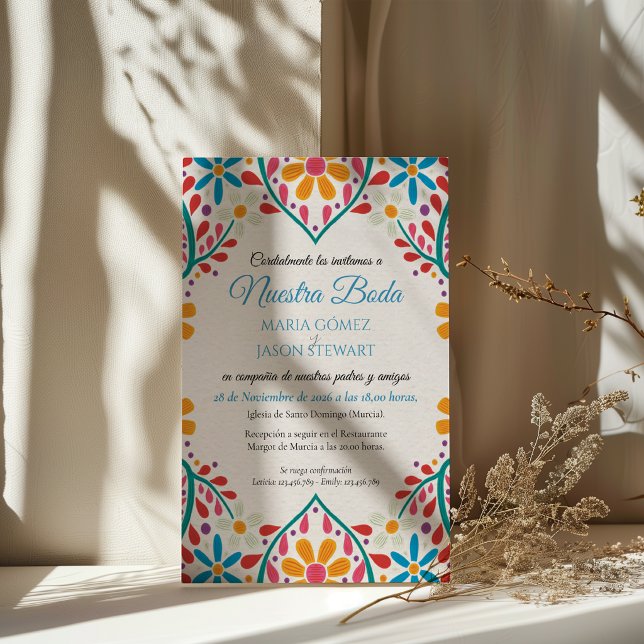 Convite Flores Coloridas Flores Boda Casamento Espanhol (Floral Colorful Flowers Boda Spanish Wedding Invitation)
