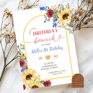 Convite Flores Coloridas SUNFLOWER Summer Birthday Brunch