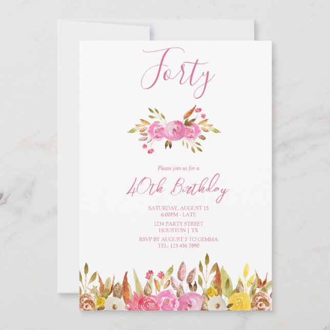 Convite Flores Com Uma Pequena Festa de aniversário Espont (Frente)