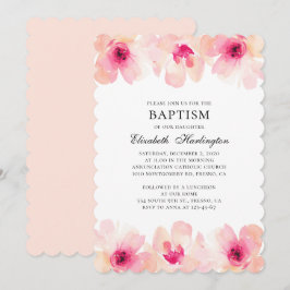 Convite Flores cor-de-água rosa. Batismo floral escido