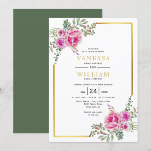 Convite Flores cor-de-água rosa, casamento floral com qua