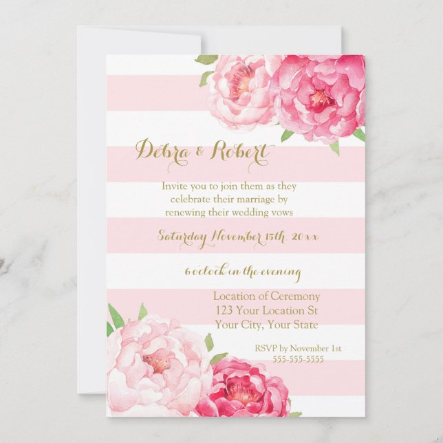 Convite Flores Cor-de-rosa Blush Flores Vow Renewation Con (Verso)