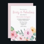 Convite Flores Cor-de-rosa bonitas Sessenta e fabulosa sex<br><div class="desc">Flores Rosa Bonitas Sessenta e fabulosa Sessenta e sessenta aniversários Ver coleção correspondente</div>