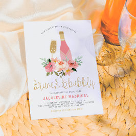 Convite Flores Cor-de-Rosa & Brunch Dourado e Espumante Ch