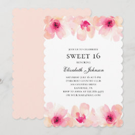 Convite Flores cor-de-rosa doce 16. Blush floral 16º anive