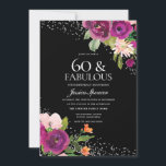Convite Flores cor-de-rosa Festa de aniversário 60 preta<br><div class="desc">Flores rosa Convite de aniversário preto 60º traseiro Ver coleção correspondente em Niche e Nest Store</div>