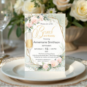 Convite Flores cor-de-rosa pálidas Brunch e Chá espumante