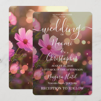 Convite Flores Cor-de-Rosa Personalizadas com Bokeh Dourad