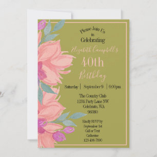 Convite Flores Cor-de-Rosa Personalizadas de Aniversário