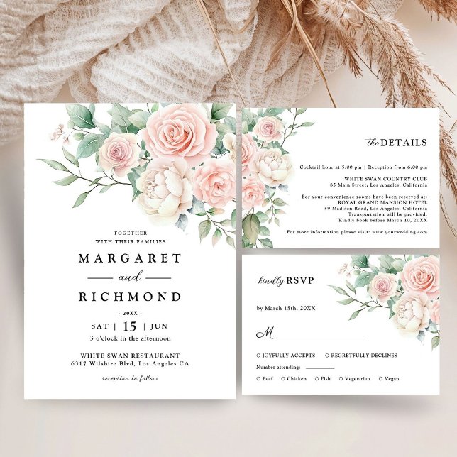 Convite Flores Cor-de-Rosa Românticas Casamento de Verão n (Criador carregado)
