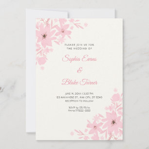 Convite Flores Cor-de-Rosa Românticas Florais Branco Creme