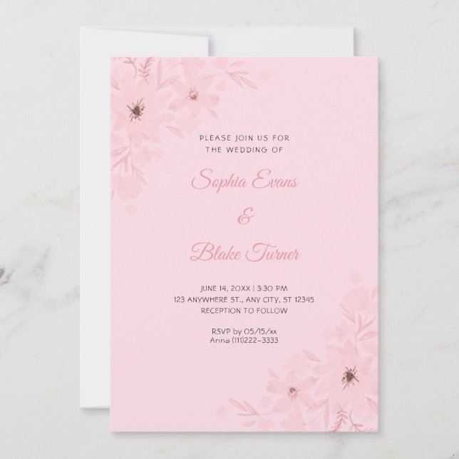 Convite Flores Cor-de-Rosa Românticas Florais Casamento Ro (Frente)