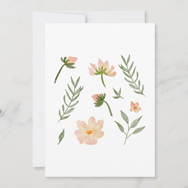 Convite Flores Cor-de-Rosa Suave e Elementos Vermelhos (Frente)