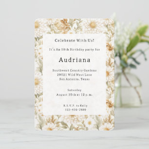 Convite Flores Country Branco Dourado Creme