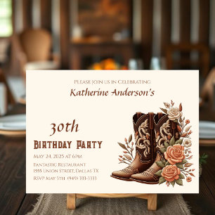 Convite Flores Country Western com Botas de Cowboy