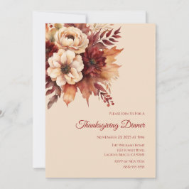 Convite Flores-Creme e Vermelho de Cores-d'Água de Ação de