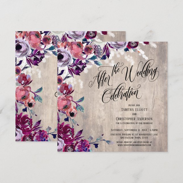 Convite Flores da Celebração de Casamento Madeira Pálida (Frente/Verso)