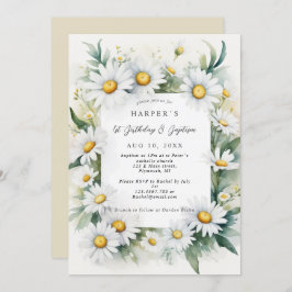 Convite Flores da margarida do batismo primeiro aniversari