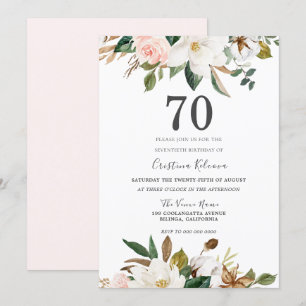 Convite Flores de 70 de Blush e White Watercolor