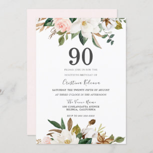 Convite Flores de 90 de Blush e White Watercolor