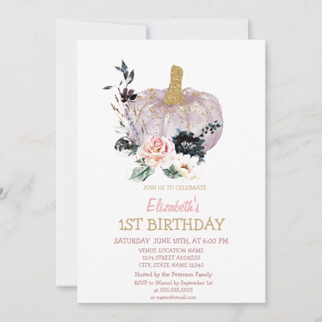 Convite Flores de Abóbora Brilhante Aniversário (Frente)