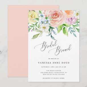 Convite Flores de Água-Marinha em Tons de Pêssego para Caf