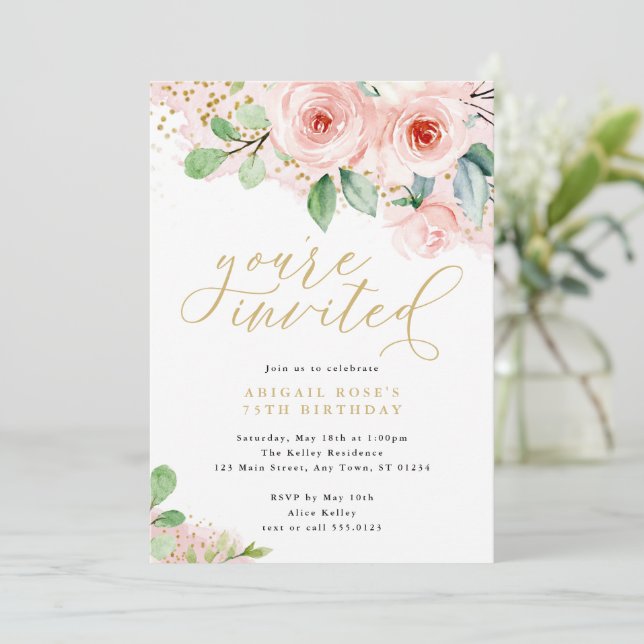 Convite Flores de Água Rosa e Dourada, você é convidado (Em pé/Frente)