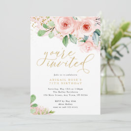 Convite Flores de Água Rosa e Dourada, você é convidado