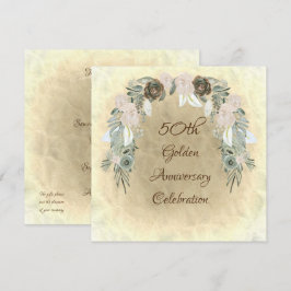Convite Flores de Aguarela Verde Salvia Casamento Dourado