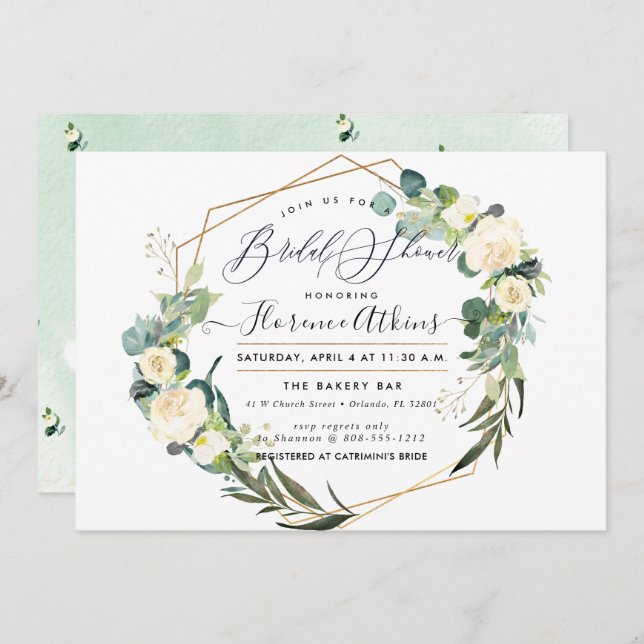 Convite Flores de Alabaster de Chás de panela Rásticos de  (Frente/Verso)