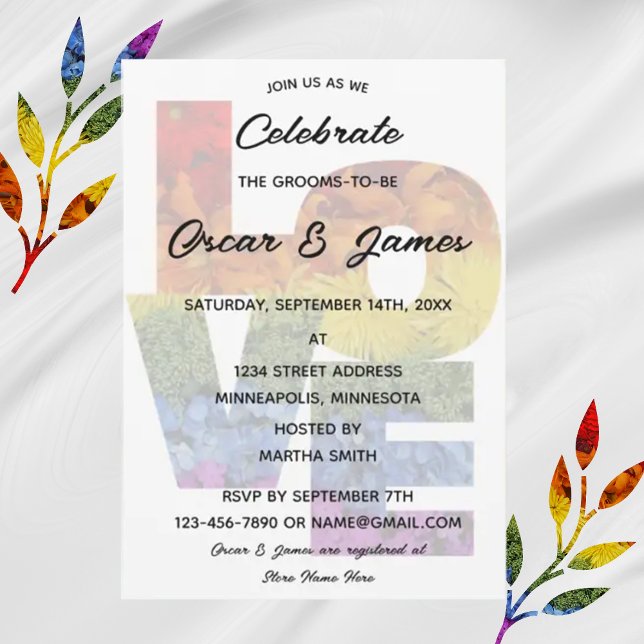 Convite Flores de amor Festa de noivado do mesmo sexo (Criador carregado)