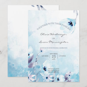 Convite Flores De Anêmona De Aquarela Azul