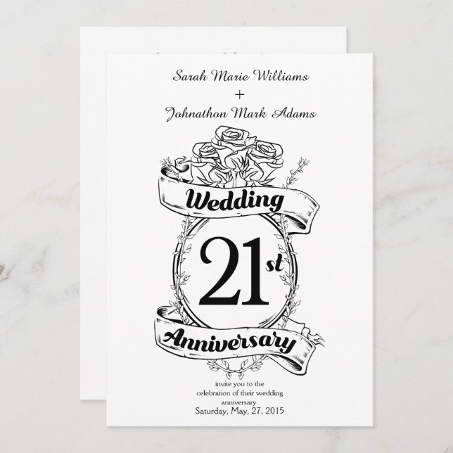 Convite Flores de Aniversário de Casamento de 21 Anos (Frente/Verso)