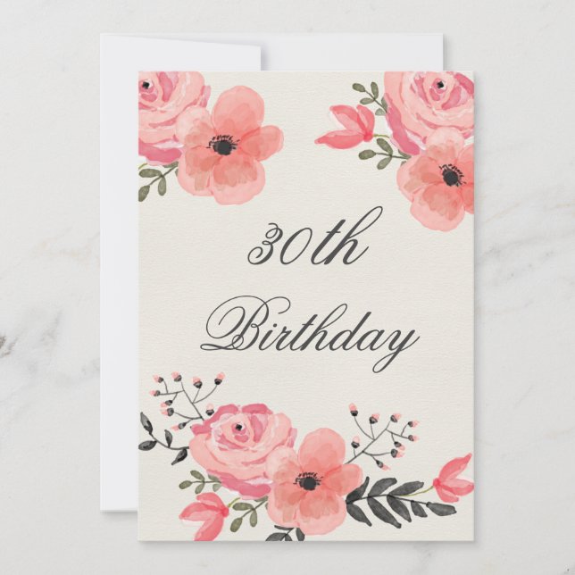 Convite Flores de Aquarela aniversário de 30 anos (Frente)