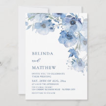 Flores de Aquarela Azul Casamento Casual