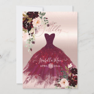 Convite Flores de Aquarela Burgundy Blush Birthday