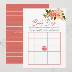 Convite Flores de aquarela Chá de Bebê Bingo de Bebê