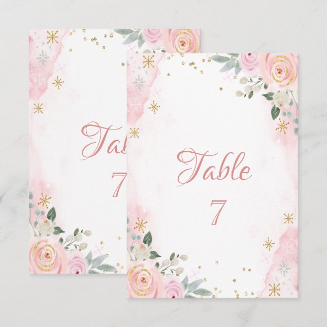 Convite Flores de Aquarela Chic Flocos de Neve (Frente/Verso)