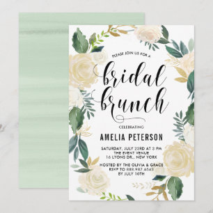 Convite Flores de Aquarela com Bridal Dourada com Lítio B