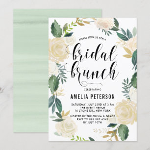 Convite Flores de Aquarela com Bridal Dourada com Lítio B