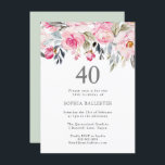 Convite Flores de Aquarela de Blush aniversário de 40 anos<br><div class="desc">Flores de Aquarelas Blush Elegante aniversário de 40 anos Convoca belo design de aquarela floral elegante Totalmente Personalizável / personalizado</div>