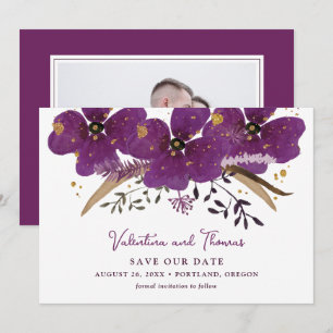 Convite Flores De Aquarela De Boho Roxo Salvem A Data
