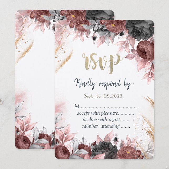 Convite Flores de Aquarela de Outono Casamento RSVP   (Frente/Verso)