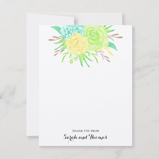 Convite Flores de Aquarela de Verão Notas de Agradecimento (Frente)