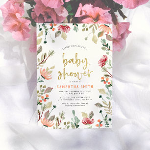 Convite Flores de Aquarela e Chá de fraldas de Letra Doura