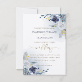 Convite flores de aquarela e detalhes do ouro casamento